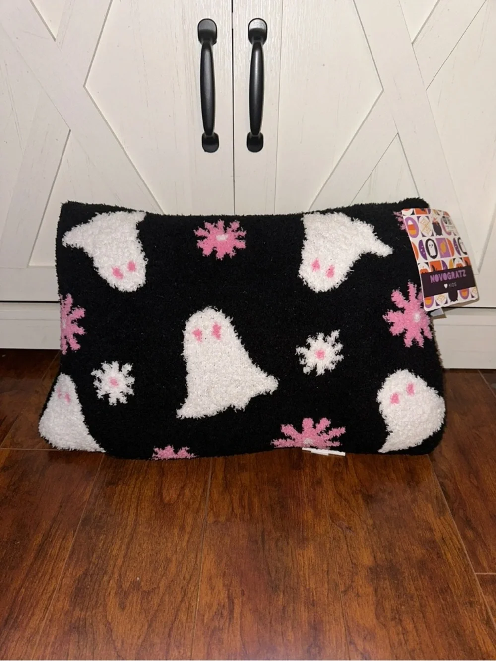 NOVOGRATZ Pink & Black Ghost Halloween Decorative Pillow